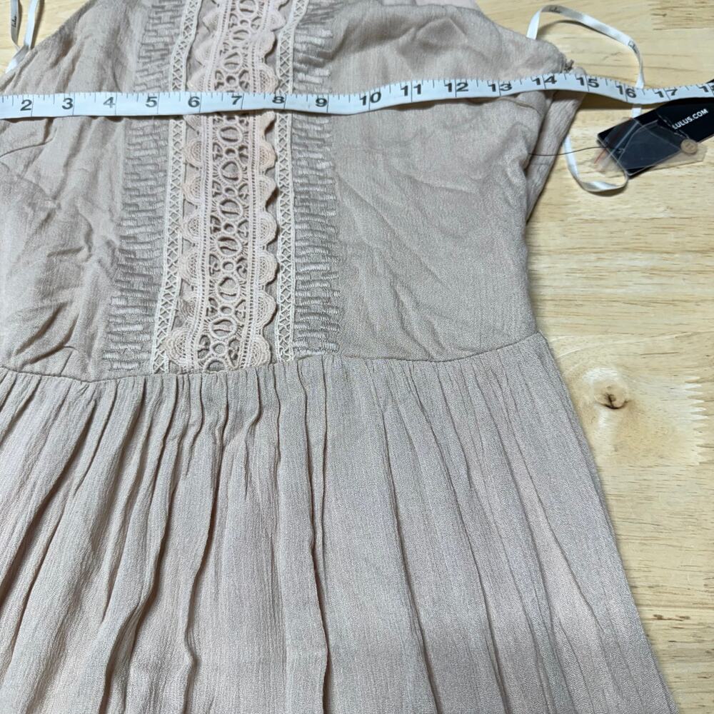 Lulus NWT For Life Beige Embroidered Maxi Dress Size S Crocheted Lace Gauzy - Picture 9 of 13